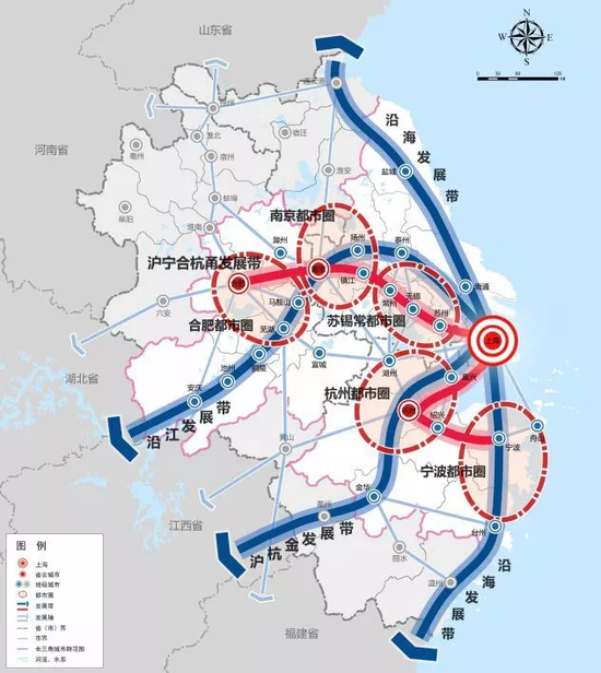  南京都市圈和合肥都市圈空间格局示意图   图片来源：《长三角城市群发展规划》（2016）